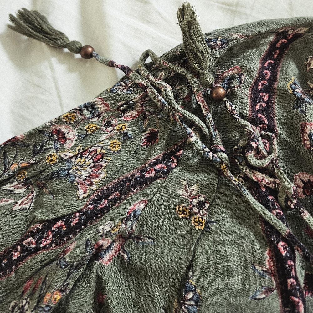 Gypsy Love Floral Green Blouse Boho Bohemian - Picture 8 of 10